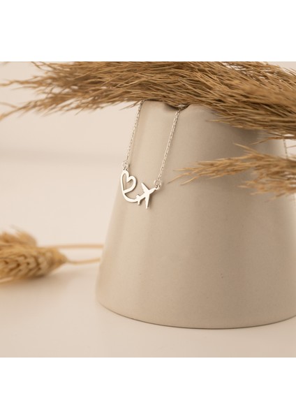 925 Ayar Gümüş Birleşik Kalpli Uçak Kolye