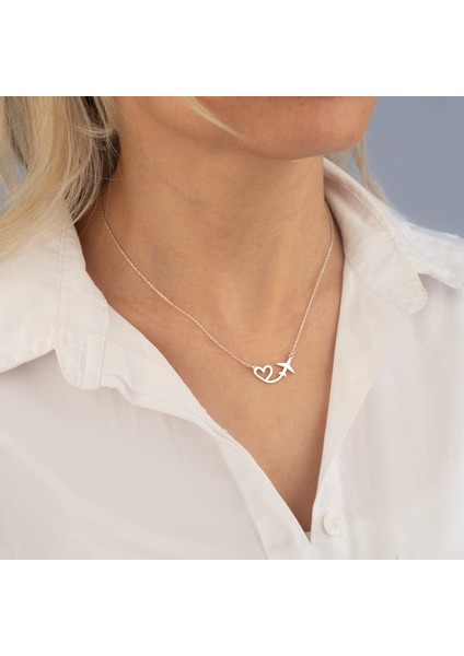 925 Ayar Gümüş Birleşik Kalpli Uçak Kolye fırsatları