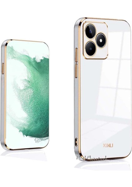 Realme C53 Uyumlu Kılıf Kamera Korumalı Parlak Gold Altın Kenarlı