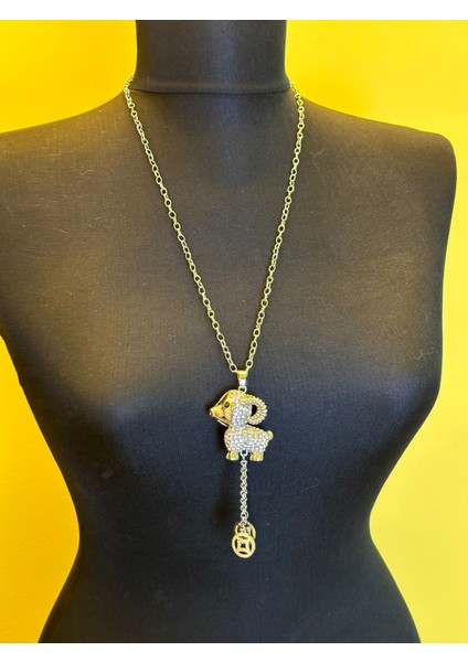 Taş Işleme Tasarım Koyun Gümüş Renk Zincirli Kolye