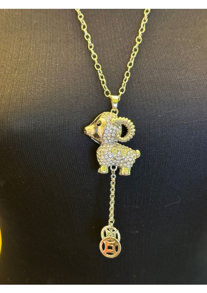 Taş Işleme Tasarım Koyun Gümüş Renk Zincirli Kolye fiyatları