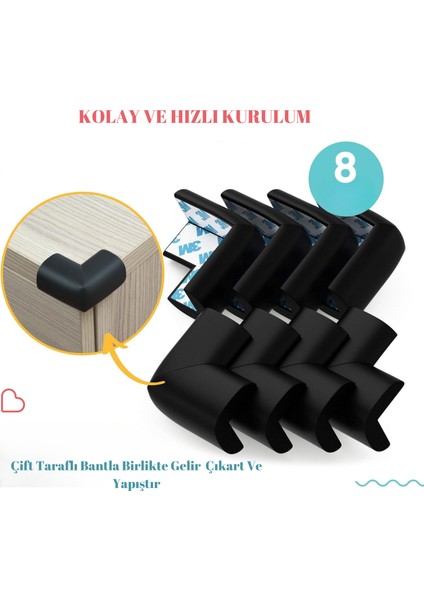 8 Adet Köşe Koruyucu Yastık Saf Kauçuk Masa Sehpa Kenar Köşe Koruyucu Çocuk Bebek Emniyet Koruma