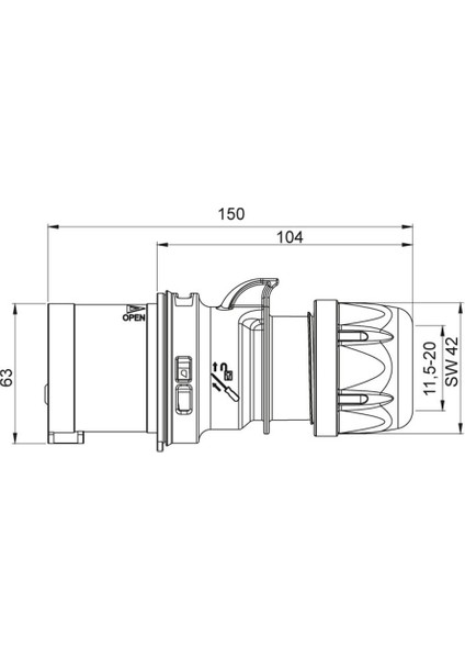 Düz Fiş 32A 200-250V 2p+Pe 6 H IP44 Hızlı Bağlantı