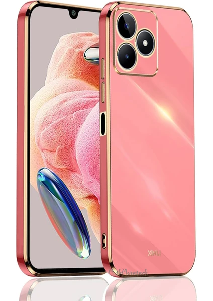 MTK Moveteck Realme C53 Uyumlu Kılıf Kamera Korumalı Parlak Gold Altın Kenarlı