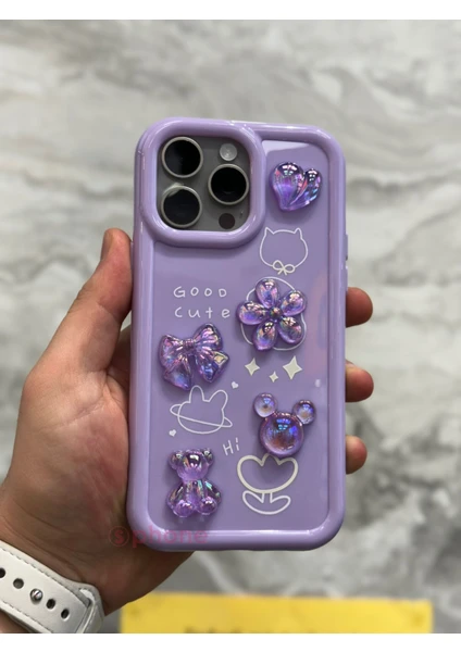 Apple iPhone 11 Pro Max Kılıf 3D Kabartma Emoji Figür Ayıcık Çiçek Kurdele Happy Good Luck Funny Heart