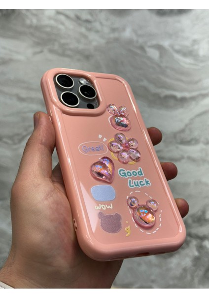 Apple iPhone 11 Pro Max Kılıf 3D Kabartma Emoji Figür Ayıcık Çiçek Kurdele Happy Good Luck Funny Heart