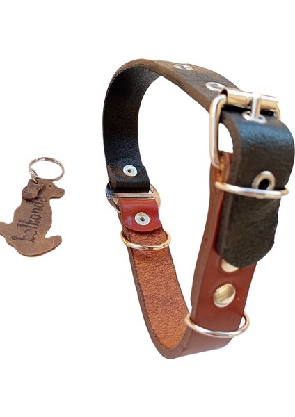 Köpek boyun tasması hakiki deri siyah kahverengi kalınlık:4mm genişlik:2,5cm boyun ölçüsü:35-46cm ayarlamalı dog collar T1-4