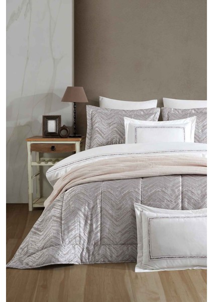 Elart çeyiz Paketi 10 Parça (Yatak Örtüsü+Nevresim Takımı+Battaniye) Ambiyans Ekru