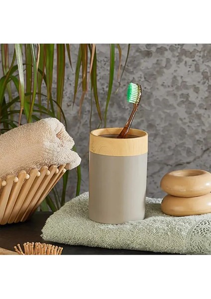 Limpia Bambu Desenli Beyaz 5'li Banyo Seti Çöp Kovası, Sıvı Sabunluk, Diş Fırçalık fırsatları