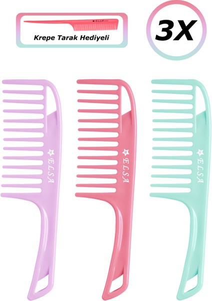 Professional 0345 Geniş Tarak 3x Krepe Tarak Hediyeli