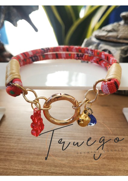 Ikili Kedi Köpek Boyun Tasması Bohem Kedi Kolyesi Yaylı Kilit - Kırmızı