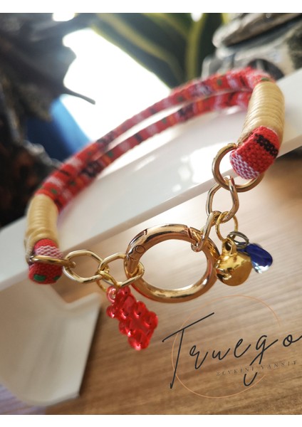 Ikili Kedi Köpek Boyun Tasması Bohem Kedi Kolyesi Yaylı Kilit - Kırmızı modelleri