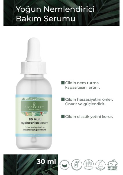 Tüm Cilt Tipleri İçin Yoğun Nemlendirici Bakım Serumu - 8d Hyaluronic Acid 30 ml