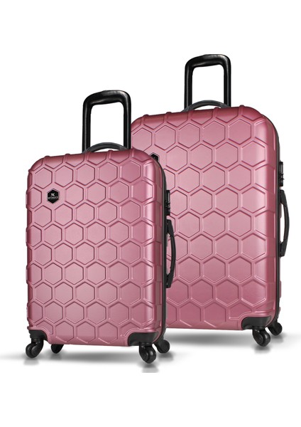 Honey Abs 2'li Valiz Seti (Orta ve Büyük) Rose Gold