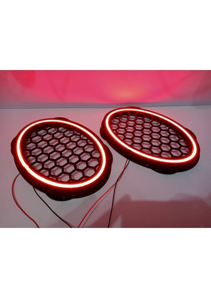 Işıklı Oval Hoparlör Kapağı – Kırmızı Renkte Işıklı Oval Midrange Kapak – 1 Takım