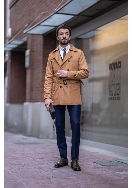 Florina Camel Trençkot Uzun Kol Düz Desenli Erkek Midi Kaban Şık ve Modern Tasarım fırsatları