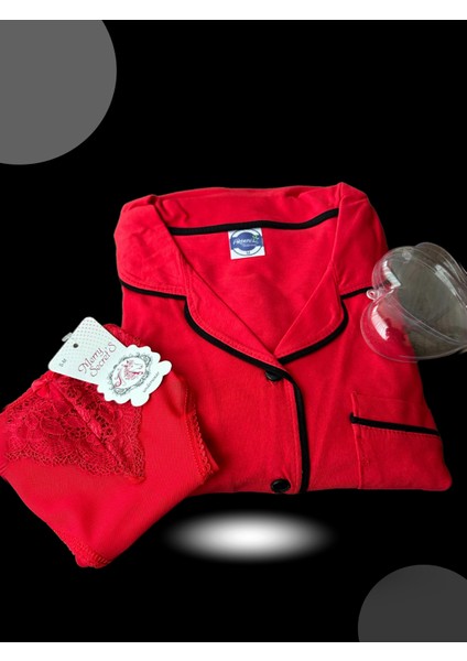 Kadın Yılbaşı 2'li Özel Kalp Kutulu Slip - Pijama Hediye Seti 20244