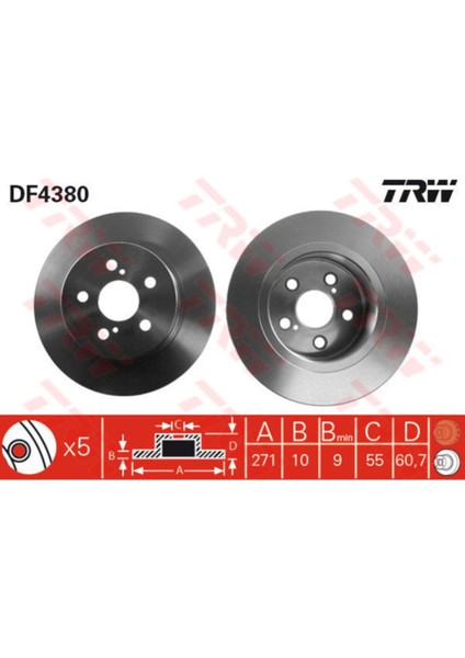 DF4380 Arka Fren Diski Avensıs 1.8ı 16V 1.6ı 16V 2.0ı 16V 2.0ı 16V 00