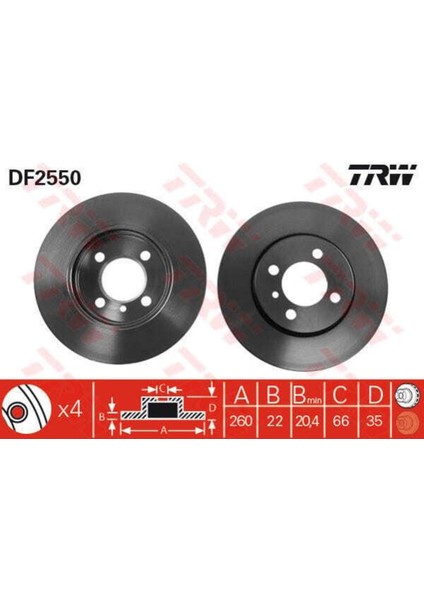 DF2550 Fren Diski Ön Bmw 3 E30 Bmw Z1 Havalı 260MM