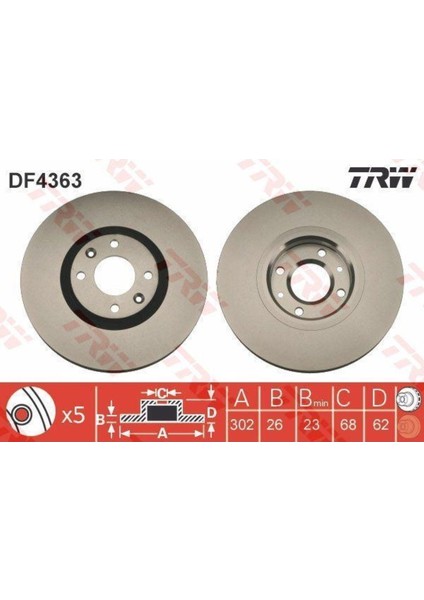 DF4363 Fren Diski Ön 207 06- 307 00 cc Sw C4 Pıcasso 06 Havalı 301.8MM Uyumlu