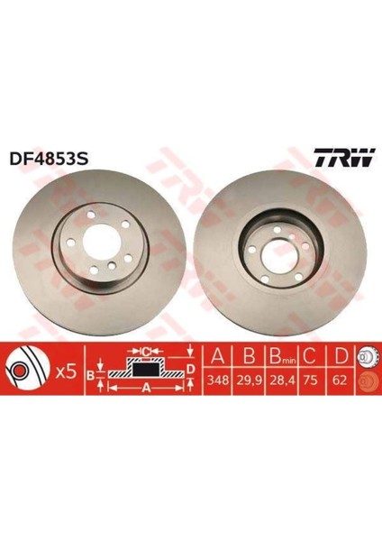 DF4853S Fren Dıskı Ön Bmw X5 E70 Bmw X6 E71 E72 Havalı 348MM