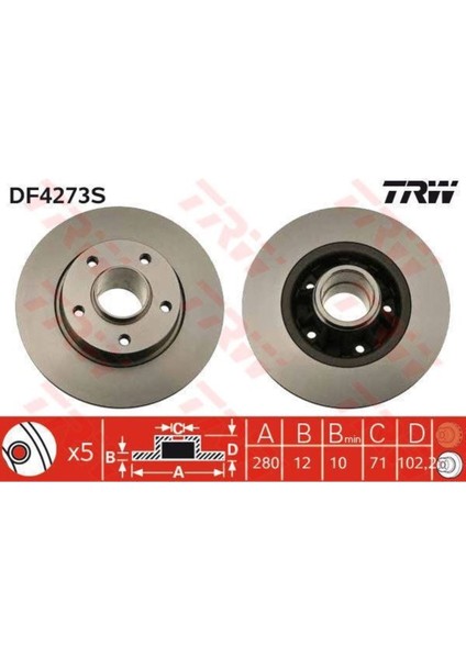 DF4273S Fren Dıskı Arka Trafıc Iı 01- / Vıvaro A 01- / Prımastar 02- Rulmansız Düz 280MM Uyumlu