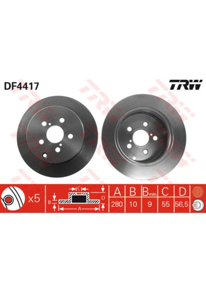 DF4417 Arka Fren Diski Avensıs 1.6 Vvtı 1.8 2.0 2.0 D4D 2.4 03 280X10X