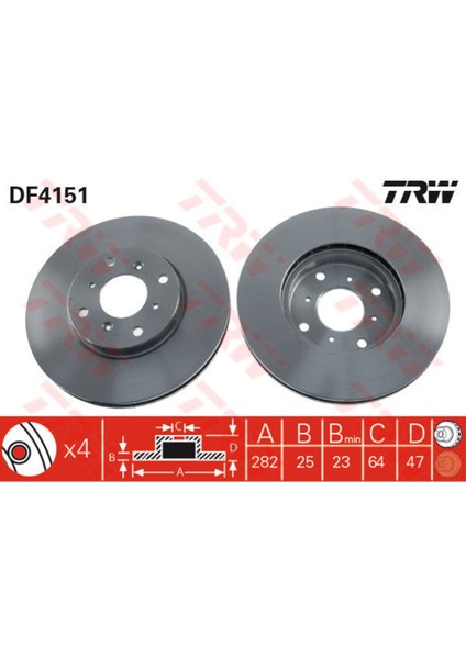 DF4151 Ön Fren Aynası Havalı Accord Vıı 1.8i/2.0 10/98