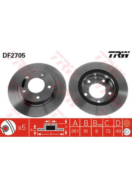 DF2705 Fren Diski Arka Mazda 626 92-02 Mx-6 91- Xedos 6 93- Düz 261MM