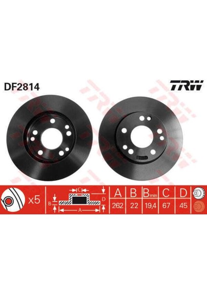 DF2814 Fren Diski Ön Mercedes 190 W201 82-93 Havalı 262MM