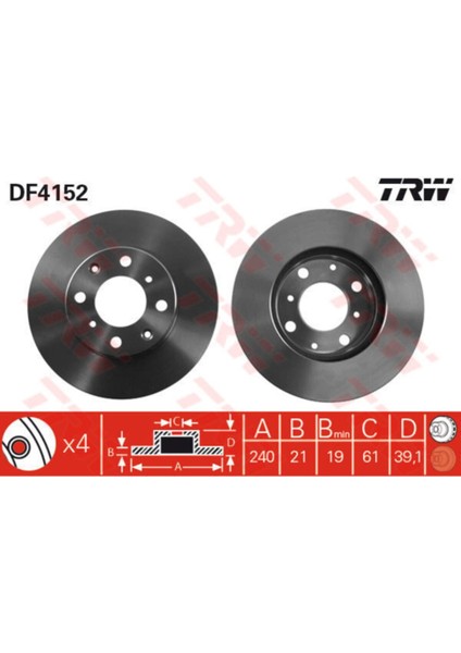 DF4152 Ön Fren Diski Jazz 1.2 1.4 1.5 02 03 Cıty 99 05 1.2 1.3 1.5 Log