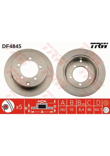 DF4845 Arka Fren Diski Mıtsubıshı Lancer 2.0 03 07 Outlander 2.0 2.4 Uyumlu