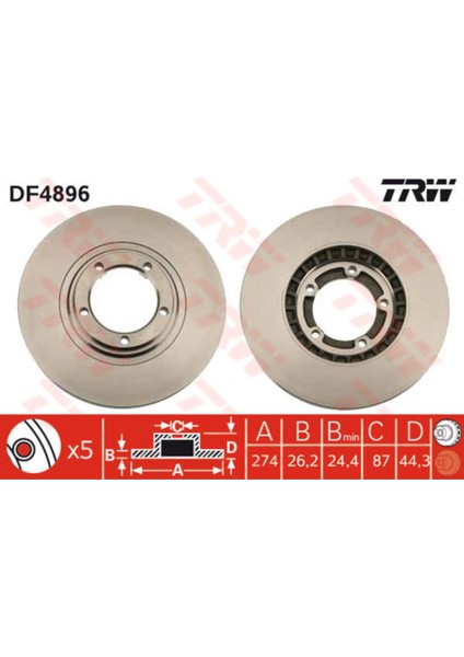 DF4896 Ön Fren Diski Stare2.5tcı 2.5crdi 02 H100 2.5crdi 03 06 Kıa Bon