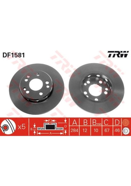 DF1581 Fren Dıskı Ön Mecedes W124 85-95 Düz 284MM