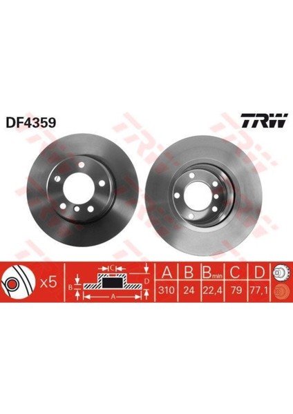 DF4359 Fren Dıskı Ön Bmw 5 E60 E61 04- Havalı 310MM