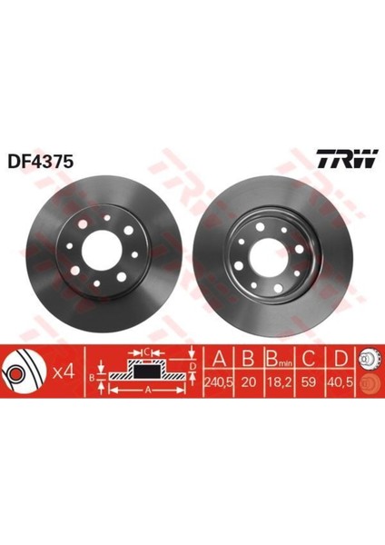 DF4375 Fren Dıskı Ön 500 07- Panda 03- / Ka 08- 1.3 Tdcı