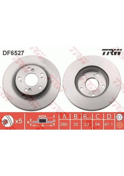 DF6527 Fren Diski Ön Civic Ix 12- Havalı 280MM