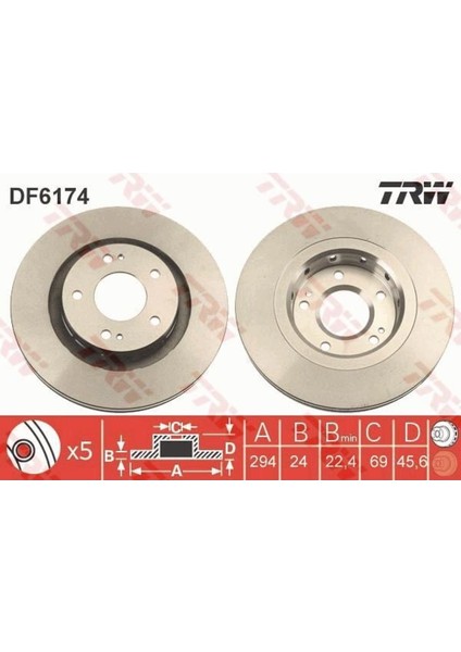 DF6174 Fren Diski Ön 4007 07- / C-Crosser 07- / Asx 10- Lancer 07- Outlander Havalı 294MM