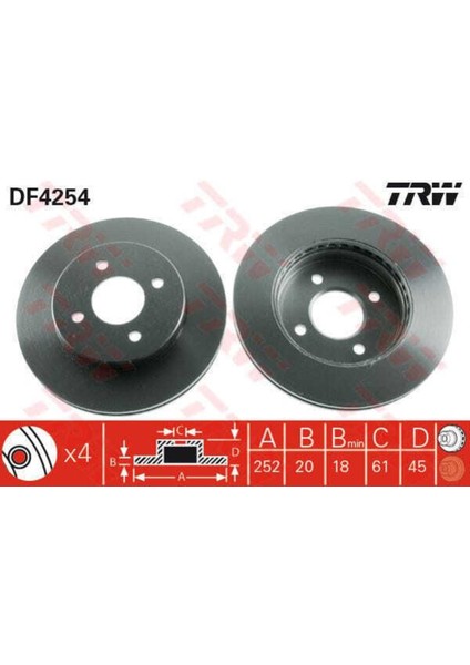 DF4254 Fren Diski Ön Havalı Almera I 1.4 1.4gx Lx 1.6 1.6slx 2.0d 95-00 Absli