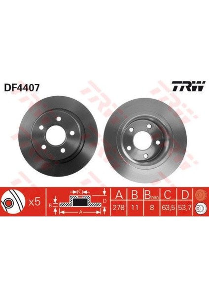DF4407 Fren Dıskı Arka Tourneo Connect 02- Transıt connect 02- Düz 278MM Uyumlu