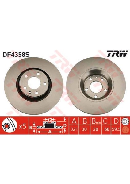 DF4358S Fren Dıskı Ön A6 04- 2.0 Tdı 2.7 Tdı 2.8 Fsı 4.2 A8 03- Havalı Uyumlu