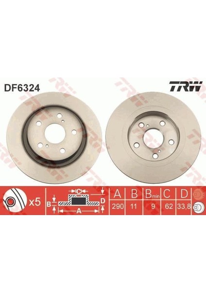 DF6324 Fren Diski Arka Avensis 08- Düz 290MM