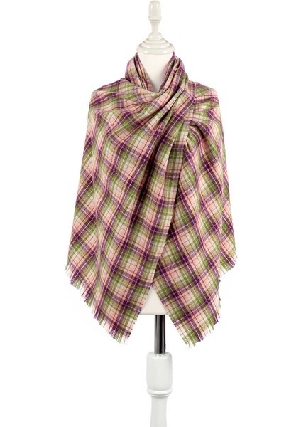 Mor Yeşil Ekose Desen Kışlık Şal