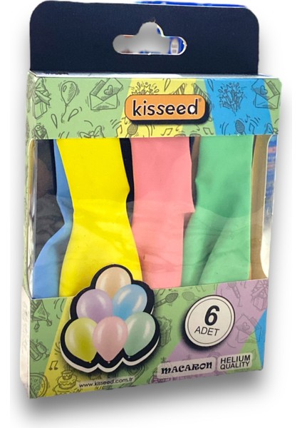Kisseed 6 Lı Renkli Helyum Balon (Kutulu)