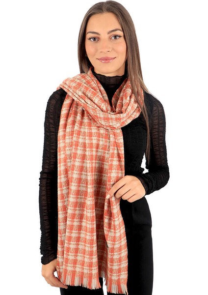 Turuncu Krem Ekose Desen Kışlık Şal fiyatları