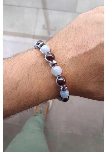 Taraftar Bilekliği Garnet Akuamarin Hematit Doğal Taş Bileklik