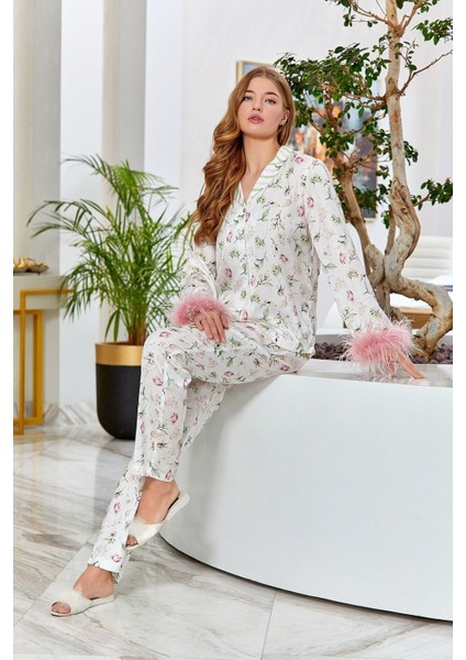 23617 Otrişli Gömlek Pembe Pijama Takımı