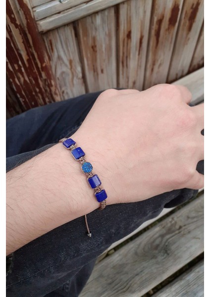 Lapis Lazuli Zirkon Taşlı Gümüş Aparat El Yapımı Doğal Taş Bilek