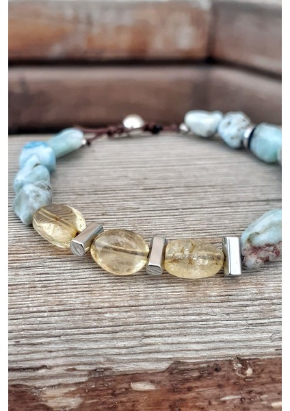Larimar Sitrin Hematit Doğal Taş Bileklik