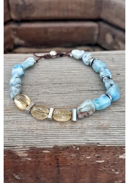 Larimar Sitrin Hematit Doğal Taş Bileklik